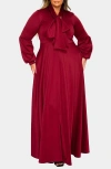 L I V D Bella Donna Long Sleeve Ribbon Tie Dress In Burgundy