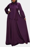 L I V D Bella Donna Long Sleeve Ribbon Tie Dress In Dark Eggplant