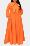 L I V D Bella Donna Long Sleeve Ribbon Tie Dress In Orange