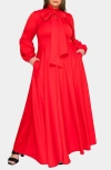 L I V D Bella Donna Long Sleeve Ribbon Tie Dress In Red