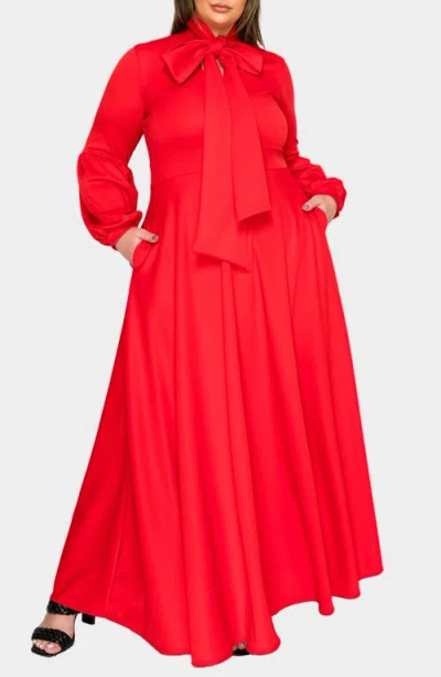 L I V D Bella Donna Long Sleeve Ribbon Tie Dress In Red