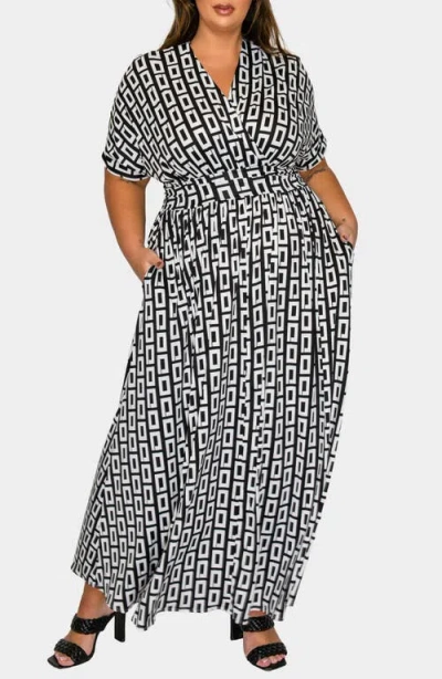 L I V D Bellano Geometric Print Empire Maxi Dress In White