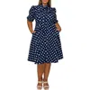 L I V D Breken Tie Neck Flare Dress In Blue