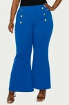 L I V D Button High Waist Flare Pants In Blue