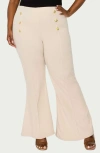 L I V D Button High Waist Flare Pants In Taupe