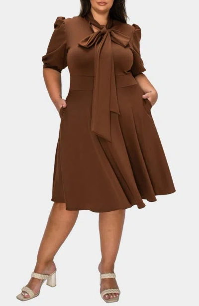 L I V D Carina Donna Fit & Flare Midi Dress In Brown