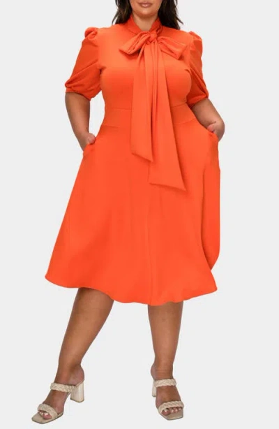 L I V D Carina Donna Fit & Flare Midi Dress In Orange