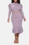 L I V D Carmen Rib Hooded Crop Top & Skirt In Purple Ash