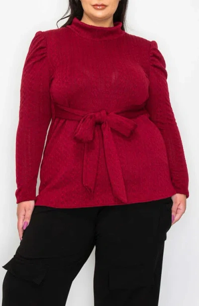 L I V D Catriona Waist Tie Mock Neck Sweater In Burgundy