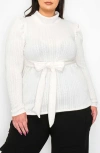 L I V D Catriona Waist Tie Mock Neck Sweater In Natural