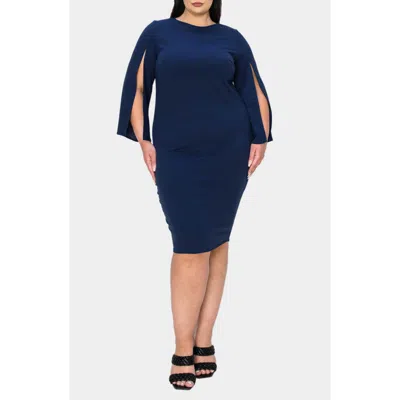 L I V D Clementine Split Sleeve Jersey Dress In Navy
