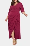 L I V D Dolman Elbow Sleeve Stretch Faux Wrap Maxi Dress