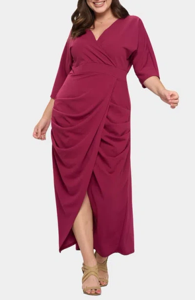 L I V D Dolman Elbow Sleeve Stretch Faux Wrap Maxi Dress