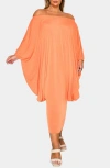 L I V D Eero Off The Shoulder Long Sleeve Tapered Hem Midi Dress In Orange