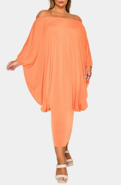 L I V D Eero Off The Shoulder Long Sleeve Tapered Hem Midi Dress In Orange