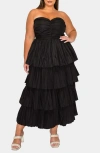 L I V D Eleni Strapless Pleated Tiered Cocktail Dress In Black