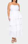 L I V D Eleni Strapless Pleated Tiered Cocktail Dress In White