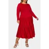 L I V D Eliana Long Sleeve Tiered Midi Dress In Red