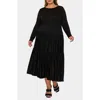L I V D Eliana Long Sleeve Tiered Midi Dress In Black