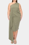 L I V D Esme Draped One-shoulder Dress In Dark Sage