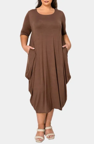 L I V D Evelyn Bubble Hem Jersey Midi Dress In Tobacco Dark