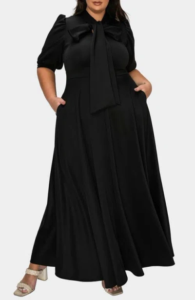 L I V D Farrah Donna Tie Neck Maxi Dress In Black