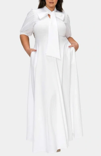 L I V D Farrah Donna Tie Neck Maxi Dress In White