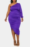L I V D Gaia One-shoulder Asymmetric Body-con Midi Dress In Eggplant