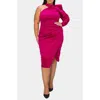 L I V D Gigi One-shoulder Long Sleeve Midi Dress In Bright Pink