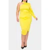 L I V D Gigi One-shoulder Long Sleeve Midi Dress In Yellow