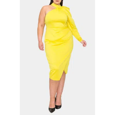 L I V D Gigi One-shoulder Long Sleeve Midi Dress In Yellow
