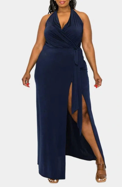 L I V D Gisele Halter Maxi Dress In Navy