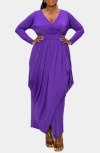 L I V D Giuliana Long Sleeve Tulip Hem Faux Wrap Maxi Dress In Bright Purple