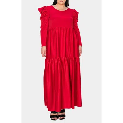L I V D Isabel Long Sleeve Tiered Maxi Dress In Red