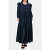 L I V D Isabel Long Sleeve Tiered Maxi Dress In Navy