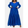 L I V D Isabel Long Sleeve Tiered Maxi Dress In Royal