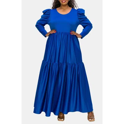 L I V D Isabel Long Sleeve Tiered Maxi Dress In Royal