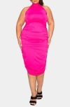 L I V D Izzy Ruched Midi Halter Dress In Pink