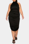 L I V D Izzy Ruched Midi Halter Dress In Black