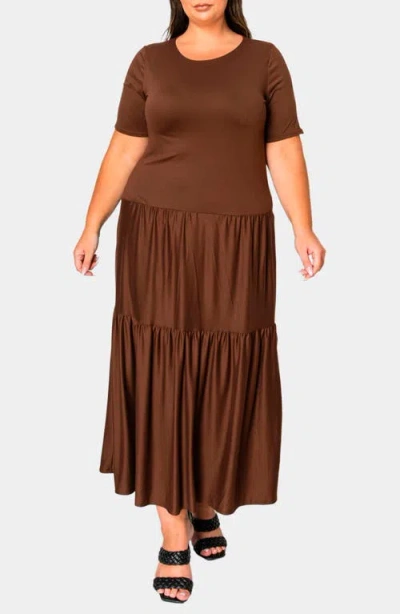 L I V D Jourdan Tiered Maxi Dress In Light Brown