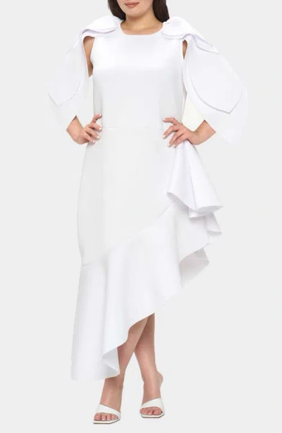 L I V D Kaskade Asymmetric Ruffle Dress In White