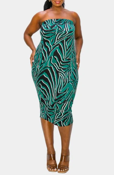 L I V D Kiko Zebra Print Strapless Tube Dress In Hunter