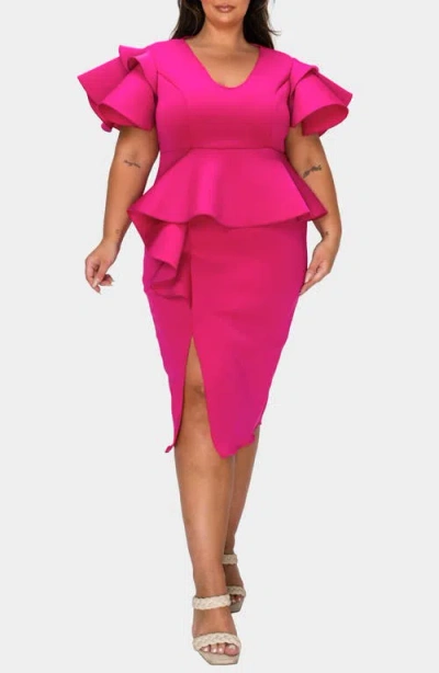 L I V D Kira Neoprene Peplum Dress In Pink
