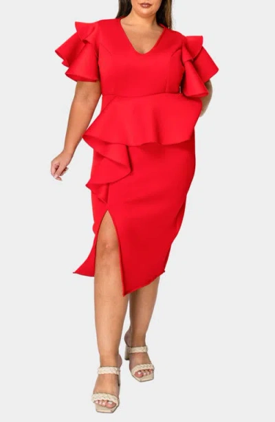 L I V D Kira Neoprene Peplum Dress In Red