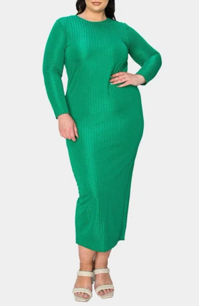 L I V D Kylo Textured Long Sleeve Midi Dress In Green