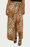 L I V D Leopard Tie Front High Waist Faux Wrap Maxi Skirt In Taupe