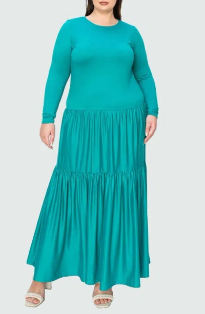 L I V D Long Sleeve Maxi Dress In Turquoise/aqua