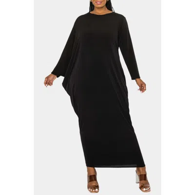 L I V D Louella Asymmetrical Long Sleeve Stretch Maxi Dress In Black