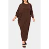 L I V D Louella Asymmetrical Long Sleeve Stretch Maxi Dress In Brown