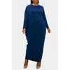 L I V D Louella Asymmetrical Long Sleeve Stretch Maxi Dress In Navy